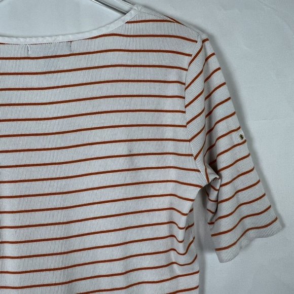 Lauren Ralph Lauren Womens White Orange Stripe Short Sleeve V-Neck Shirt Medium - Picture 10 of 10